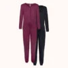The All-Day Crew Jumpsuit Bundle: Jet Black/Plum -LuxeIntimates Store 1 on model front all day crew jumpsuit bundle multi