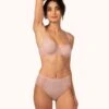 The Dot Mesh Unlined Bra: Orchid -LuxeIntimates Store 1 on model front dot mesh unlined bra orchird 13b5d233 cb77 4982 8447 d4b605020881