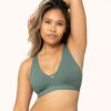 The Eco Deep V Bralette: Harbor Green -LuxeIntimates Store 1 on model front eco deep v bralette harbor green