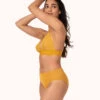 The Lace High Waist Bikini: Turmeric -LuxeIntimates Store 1 on model front lace high waist bikini turmeric