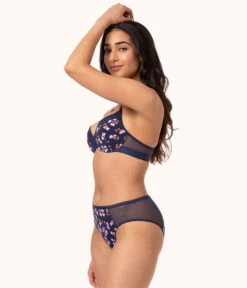 The Mesh High Waist Bikini - Print: Navy Daisy