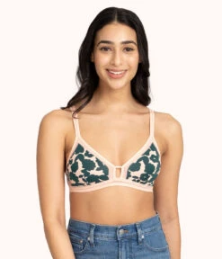The Mesh Trim Bralette - Print: Retro Blooms