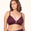 The Palm Lace Busty Bralette: Plum -LuxeIntimates Store 1 on model front palm lace busty bralette plum