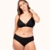 The Ribbed Busty Bralette: Jet Black -LuxeIntimates Store 1 on model front ribbed busty bralette jet black 66d161de d649 4ce2 baa0 8bf59e4f4b23