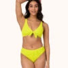 The Ruched Plunge Bralette: Electric Lime -LuxeIntimates Store 1 on model front ruched plunge bralette electric lime