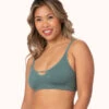 The Skinny-Strap Seamless Bralette: Harbor Green -LuxeIntimates Store 1 on model front skinny strap seamless bralette harbor green