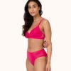 The Smooth Lace High Waist Bikini: Magenta -LuxeIntimates Store 1 on model front smooth lace high waist bikini magenta