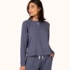 The Terry-Soft Sweatshirt: Deep Sky -LuxeIntimates Store 1 on model front terry soft sweatshirt deep sky