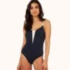 The V One Piece: Navy/White -LuxeIntimates Store 1 on model front v one piece navy 83391f34 432b 4ce6 b9ab 83a69cc52b4b