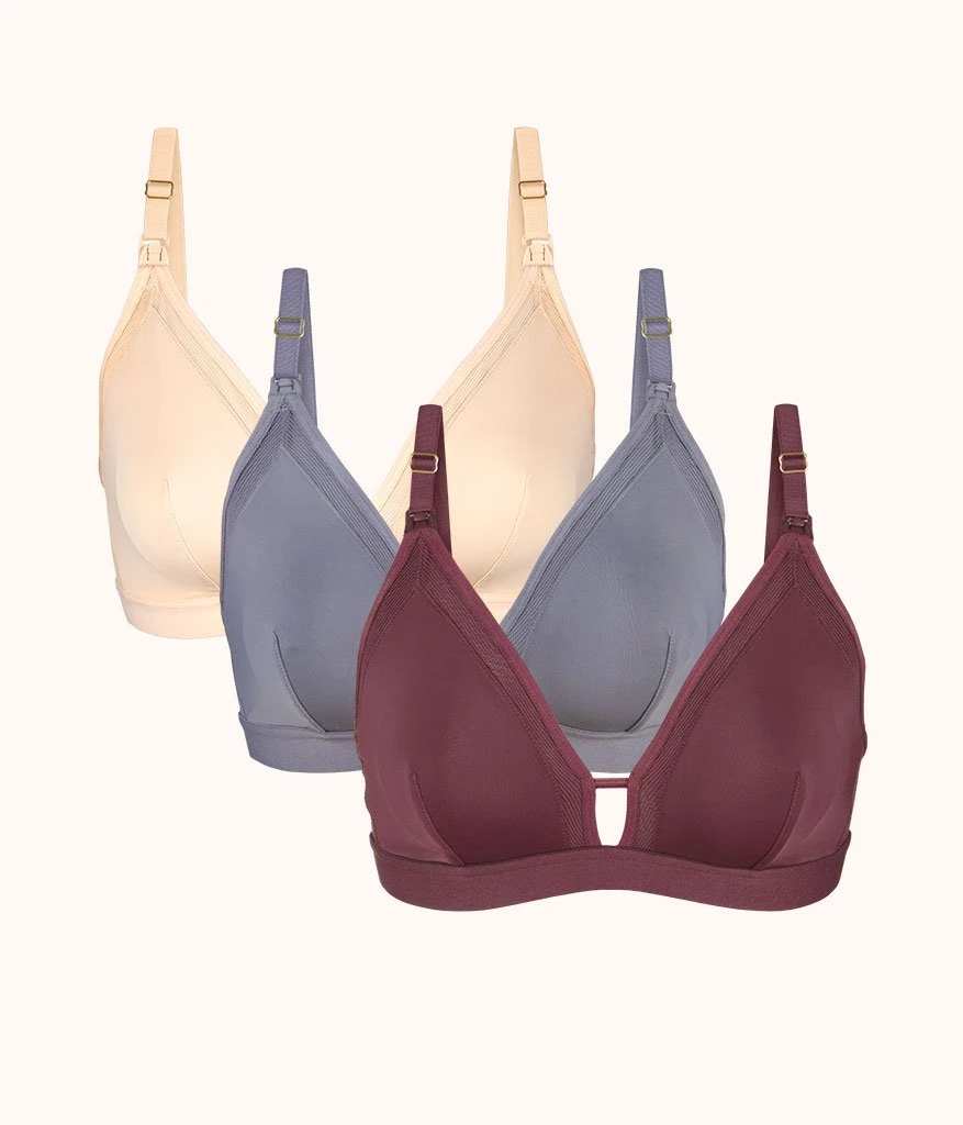 The Busty Nursing Bralette Trio: Plum/Smoke/Toasted Almond 3 The Busty Nursing Bralette Trio: Plum/Smoke/Toasted Almond