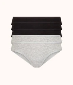 The Cotton Bikini 5-Pack: Jet Black/Heather Gray