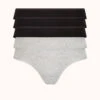 The Cotton Thong 5-Pack: Jet Black/Heather Gray