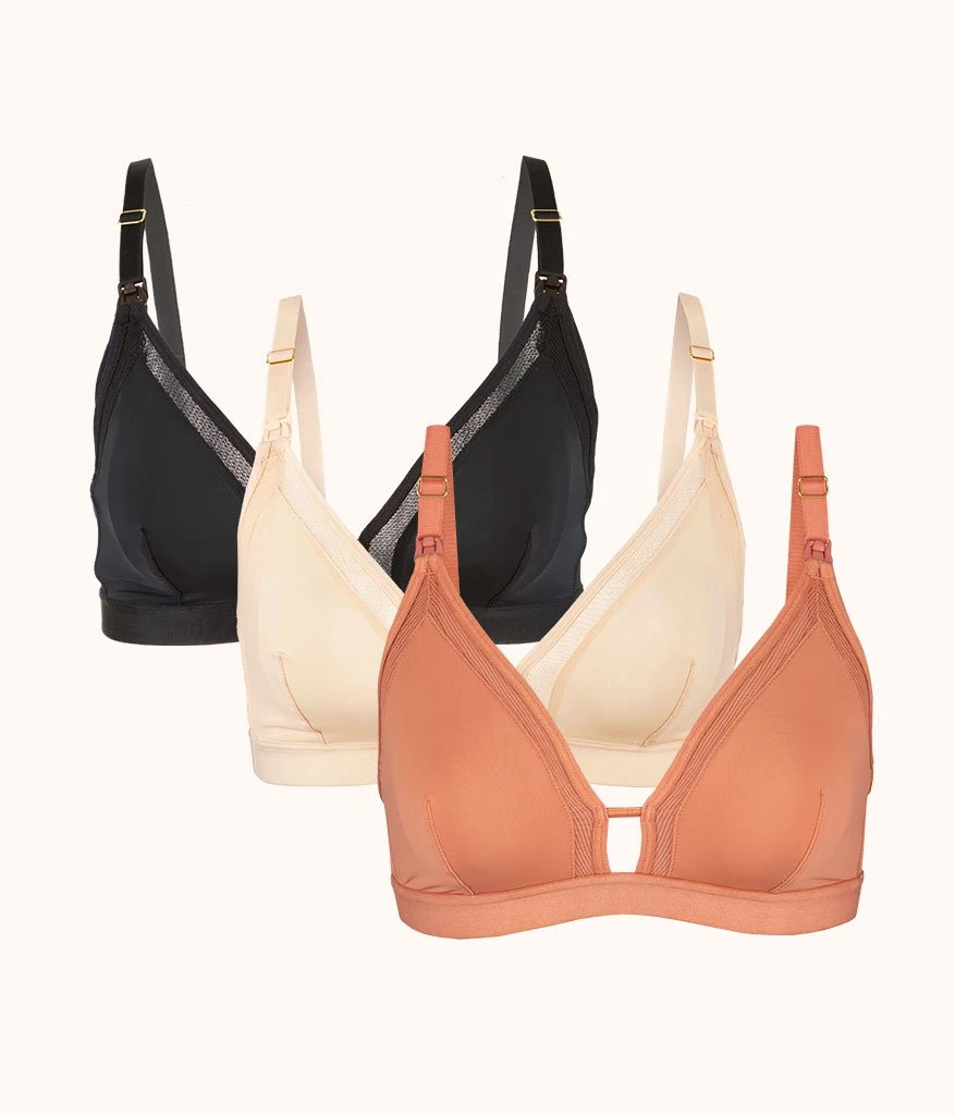 The Nursing Bralette Trio: Terracotta/Jet Black/Toasted Almond 3 The Nursing Bralette Trio: Terracotta/Jet Black/Toasted Almond