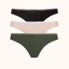 The No Show Thong Bundle: Jet Black/Toasted Almond/Rich Olive -LuxeIntimates Store 1 product flat front no show thong bundle multi