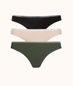 The No Show Thong Bundle: Jet Black/Toasted Almond/Rich Olive
