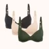 The No-Wire Push-Up Trio: Jet Black/Toasted Almond/Rich Olive -LuxeIntimates Store 1 product flat front no wire push up trio multi