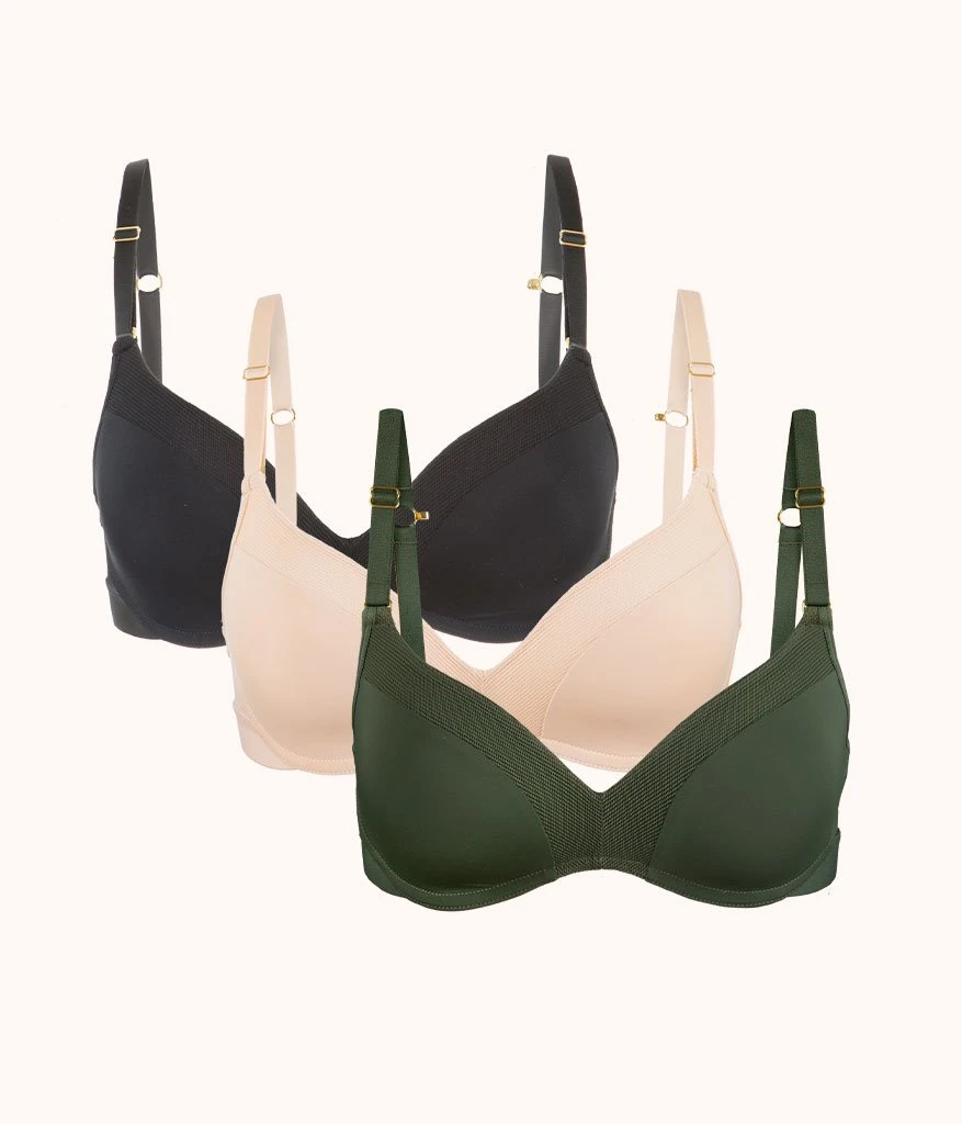The No-Wire Push-Up Trio: Jet Black/Toasted Almond/Rich Olive 3 The No-Wire Push-Up Trio: Jet Black/Toasted Almond/Rich Olive