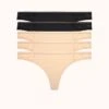 The Palm Lace Thong 5-Pack: Jet Black/Toasted Almond -LuxeIntimates Store 1 product flat front palm lace thong 5 pack multi