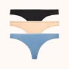 The Palm Lace Thong Bundle: Vintage Indigo/Toasted Almond/Jet Black -LuxeIntimates Store 1 product flat front palm lace thong bundle multi