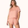 The Boxer Lounge Tee: Shell Pink -LuxeIntimates Store 2 on model front1 boxer lounge tee shell pink ad817011 fca7 4d82 b2fc 2709885a1675