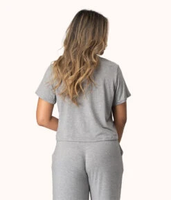The All-Day Classic Tee: Heather Grey -LuxeIntimates Store 3 on model back all day classic tee heather gray