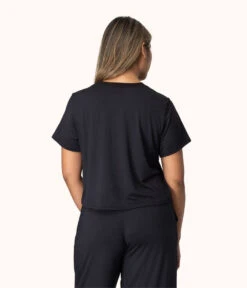 The All-Day Classic Tee: Jet Black -LuxeIntimates Store 3 on model back all day classic tee jet black