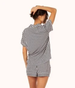 The All-Day Short Sleeve Shirt - Print: Mini Stripe Print 9 The All-Day Short Sleeve Shirt - Print: Mini Stripe Print -LuxeIntimates Store 3 on model back all day short sleeve shirt stripe 6ab60024 0768 4362 9402 64e2b36ad318