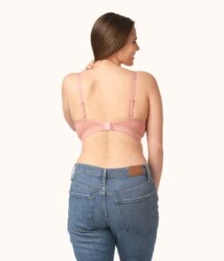 The Floral Lace Busty Bralette: Shell Pink -LuxeIntimates Store 3 on model back floral lace busty bralette shell pink 6ee679d6 383a 4e5f bd59 760c01b52fe7