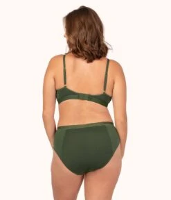 The Luxe Trim Busty Bralette: Rich Olive -LuxeIntimates Store 3 on model back luxe trim busty bralette rich olive 165cad53 259d 4e5f aa0d 0e30be9b30b4