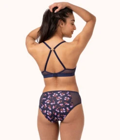 The Mesh High Waist Bikini - Print: Navy Daisy 9 The Mesh High Waist Bikini - Print: Navy Daisy -LuxeIntimates Store 3 on model back mesh high waist bikini navy daisy