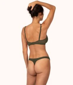 The No Show Thong: Rich Olive -LuxeIntimates Store 3 on model back no show thong rich olive