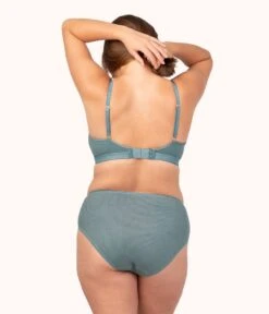 The Ribbed Busty Bralette: Harbor Green -LuxeIntimates Store 3 on model back ribbed busty bralette harbor green 4e309560 0460 4a55 9411 b12c9b967144