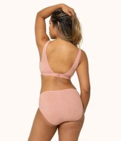 The Ribbed Scoop Back Bralette: Shell Pink -LuxeIntimates Store 3 on model back ribbed scoop back bralette shell pink df233ba4 675e 4880 a376 ae499d314e18