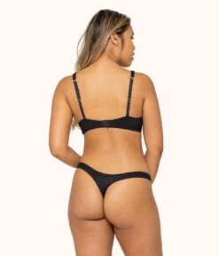 The Ribbed Thong: Jet Black 9 The Ribbed Thong: Jet Black -LuxeIntimates Store 3 on model back ribbed thong jet black 99ae855e 7f45 4bfd a455 657365f22052