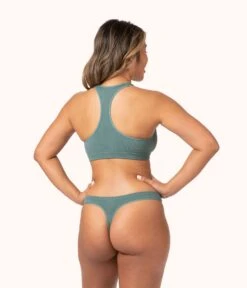 The Seamless Racerback Bralette: Harbor Green -LuxeIntimates Store 3 on model back seamless racerback bralette harbor green 081766b7 2152 4eea a726 245a7b2cfbcb