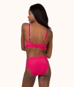 The Smooth Lace Busty Bralette: Magenta -LuxeIntimates Store 3 on model back smooth lace busty bralette magenta