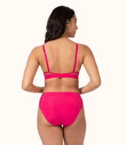 The Smooth Lace High Waist Bikini: Magenta -LuxeIntimates Store 3 on model back smooth lace high waist bikini magenta