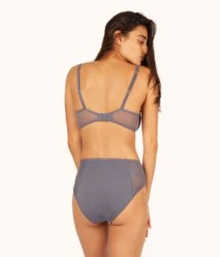 The Smooth Lace Plunge Bra: Smoke -LuxeIntimates Store 3 on model back smooth lace plunge bra smoke fa7edfad 5cd1 4f96 bcf8 8b277d0634d4