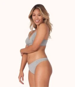 The Cotton Thong 5-Pack: Heather Gray -LuxeIntimates Store 3 on model front1 cotton thong 5 pack heather gray