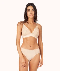 The Lace High Waist Bikini Bundle: Vintage Indigo/Toasted Almond/Jet Black -LuxeIntimates Store 3 on model front1 lace high waist bikini bundle multi 47c18a98 3130 489c ba40 26c9cd4a1861