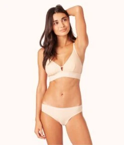 The Mesh Back Bikini Bundle: Jet Black/Toasted Almond/Rich Olive -LuxeIntimates Store 3 on model front1 mesh back bikini bundle multi