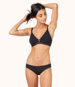 The Mesh Trim Bralette Bundle: Jet Black/Smoke -LuxeIntimates Store 3 on model front1 mesh trim bralette bundle multi