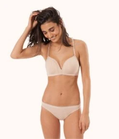 The No Show Thong Bundle: Jet Black/Toasted Almond/Rich Olive -LuxeIntimates Store 3 on model front1 no show thong bundle multi