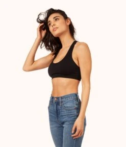 The Seamless Racerback Bralette Trio: Jet Black/Toasted Almond/Harbor Green -LuxeIntimates Store 3 on model front1 seamless racerback bralette trio multi 2a871afa fdaa 41c4 9251 d3d223cf1b8d