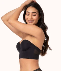 The Low Back Strapless: Jet Black -LuxeIntimates Store 3 on model front2 low back strapless jet black da669611 6cb2 4a61 9a2c 41da4a1ea520