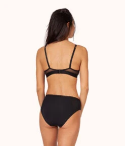 The Lace High Waist Bikini Bundle: Turmeric/Toasted Almond/Jet Black -LuxeIntimates Store 4 on model back lace high waist bikini bundle multi