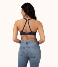 The Crochet Lace Unlined Plunge Bra: Navy 13 The Crochet Lace Unlined Plunge Bra: Navy -LuxeIntimates Store 4 on model back1 crochet lace unlined plunge bra navy