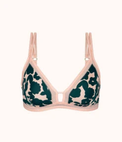 The Mesh Trim Bralette - Print: Retro Blooms -LuxeIntimates Store 4 on model front mesh trim bralette retro bloom