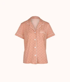 The All-Day Short Sleeve Shirt - Print: Pepper Dot/Shell Pink -LuxeIntimates Store 4 product flat front all day short sleeve shirt dot print
