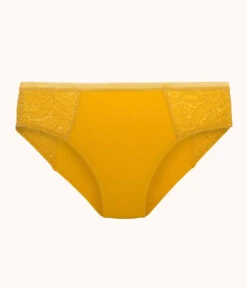 The Lace High Waist Bikini: Turmeric -LuxeIntimates Store 4 product flat front lace high waist bikini turmeric